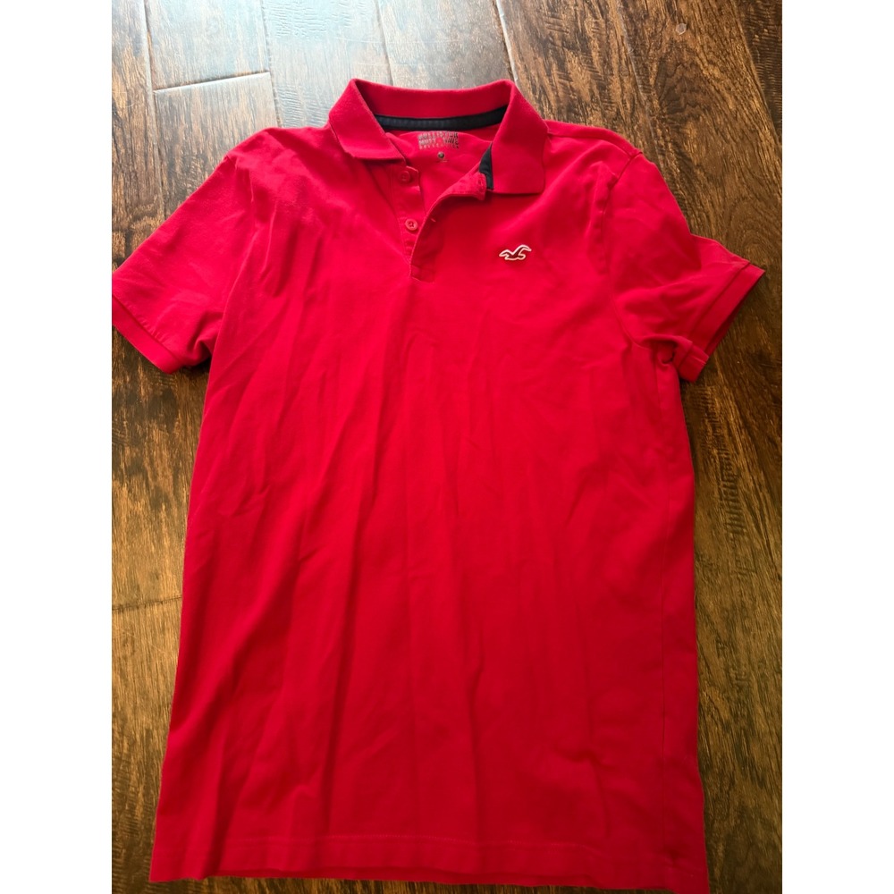 Hollister Mens Must-Have Collection Red Pique Polo Shirt Medium Short Sleeve